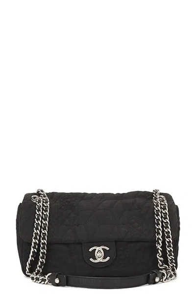 Pre-owned Chanel Camelia Quilted Canvas Flap Shoulder Bag In Black