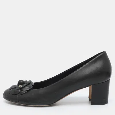 Pre-owned Chanel Camelia Size 42 Black Leather Pumps