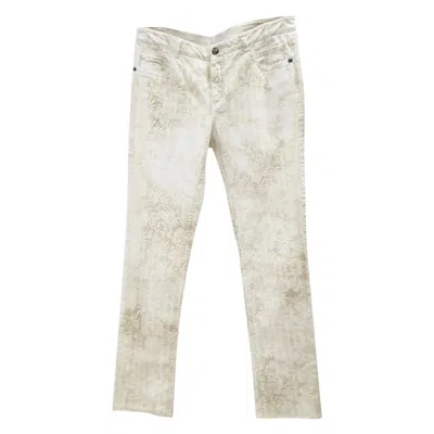 Pre-owned Chanel Camélias Print Jeans Sz.44 In Sand