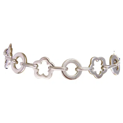 Pre-owned Chanel Camellia 18k White Gold Floral Circle Charm Link Bracelet