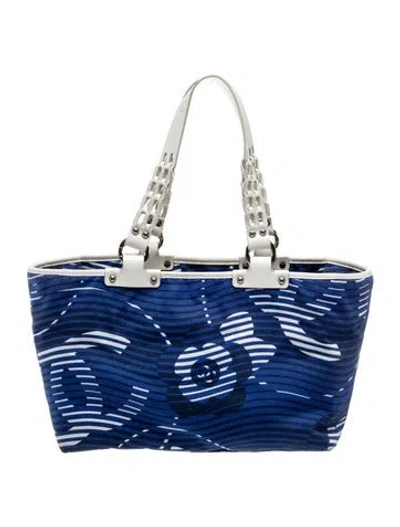 Pre-owned Chanel Camellia Beach Tote In Blue