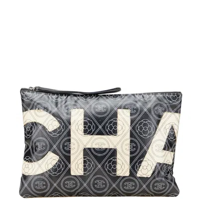Pre-owned Chanel Camellia Beige Black Pvc Clutch Bag () In Multi