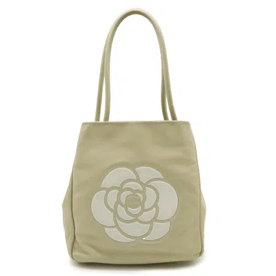 Pre-owned Chanel Camellia Beige White Leather Shoulder Bag Tote Bag () In Multi