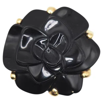 Pre-owned Chanel Camellia Black Onyx 18k Yellow Gold Flower Ring