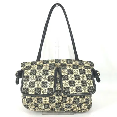 Pre-owned Chanel Camellia Black White Canvas Shoulder Bag Tote Bag () In Black, White
