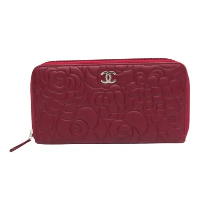 Pre-owned Chanel Camellia Burgundy Leather Wallet  ()
