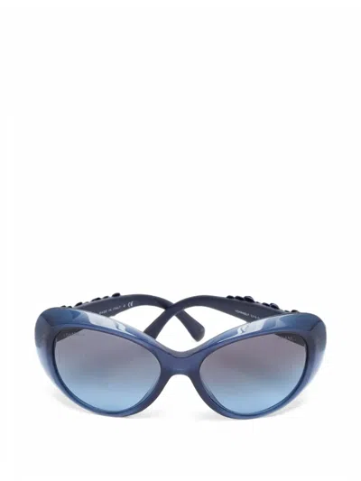 Pre-owned Chanel Camellia Cat-eye Frame Sunglasses In Blue