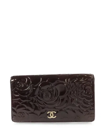 Pre-owned Chanel Camellia Cc Bifold Wallet In Brown