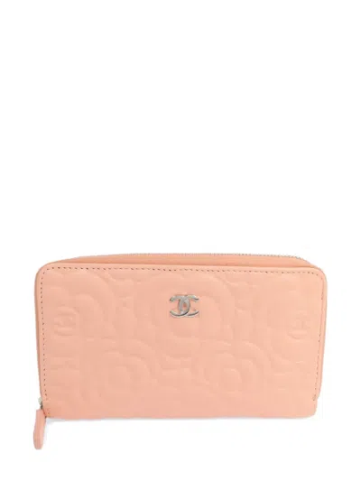 Pre-owned Chanel Camellia Cc Long Wallet In Pink