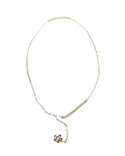 Pre-owned Chanel Camellia Chain Belt In Silver