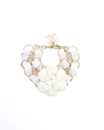 Pre-owned Chanel Camellia Chain Bracelet In White