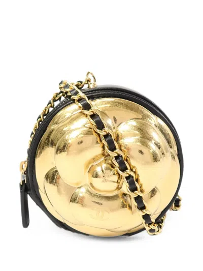 Pre-owned Chanel Camellia Chain Mini Bag In Black