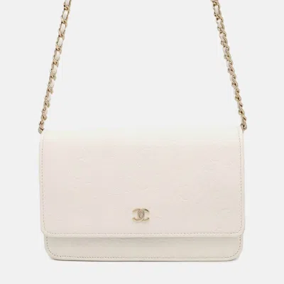 Pre-owned Chanel Camellia Chain Wallet Camellia Parts Chain White Caviar Leather
