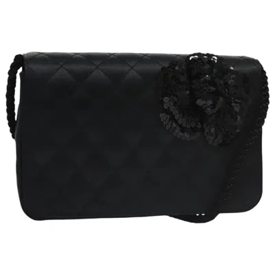 Pre-owned Chanel Camellia Charms Wallet On Chain Silk Black Satin Bag ()