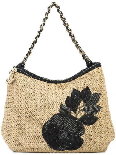 Pre-owned Chanel Camellia Coco Country Tote In Brown