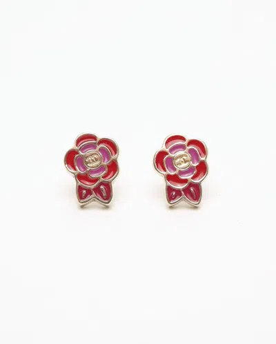 Pre-owned Chanel Camellia Coco Mark Earrings