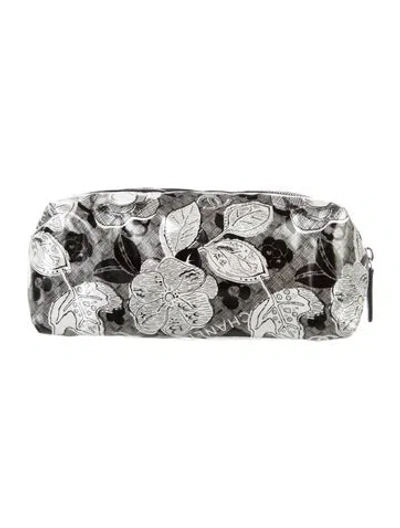 Pre-owned Chanel Camellia Cosmetic Bag In Black