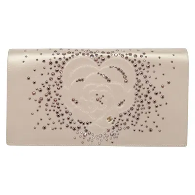 Pre-owned Chanel Camellia Diamante Convertible Clutch Crystal Embellished Satin Satin Shoulder Bag Bag () In Pink