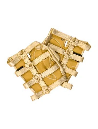 Pre-owned Chanel Camellia Fingerless Gloves In Gold