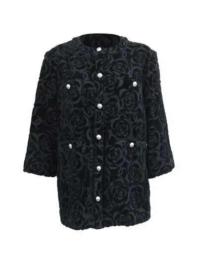 Pre-owned Chanel Camellia Floral-print Blazer In Black