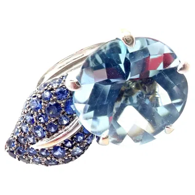 Pre-owned Chanel Camellia Flower Aquamarine Sapphire White Gold Ring