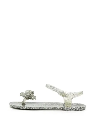 Pre-owned Chanel Camellia Glitter Sandals In Grey