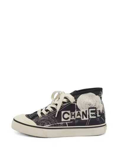 Pre-owned Chanel Camellia High-top Sneakers In Black