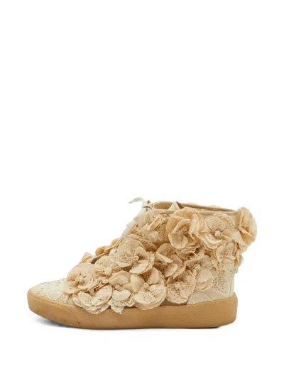 Pre-owned Chanel Camellia High-top Sneakers In Neutrals