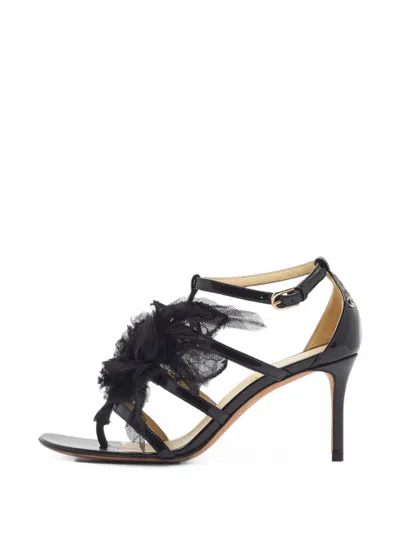 Pre-owned Chanel Camellia Lace Sandals In Black