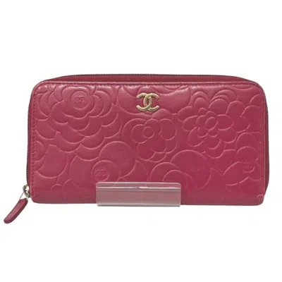 Pre-owned Chanel Camellia Leather Long Wallet (bi-fold) () In Pink