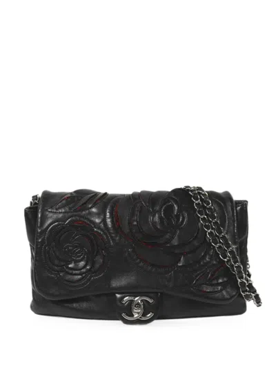 Chanel Camellia Leather Shoulder Bag In Black