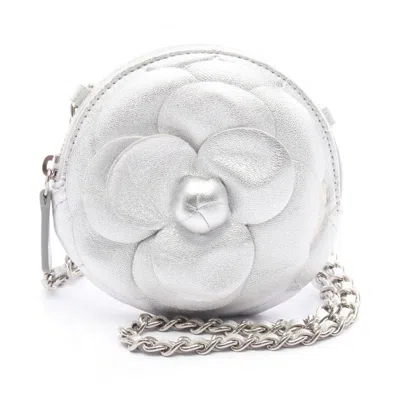 Pre-owned Chanel Camellia Leather Shoulder Bag () In Silver