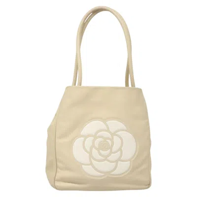 Pre-owned Chanel Camellia Leather Tote Bag () In Sand