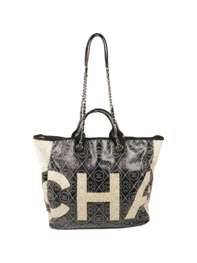 Pre-owned Chanel Camellia Logo-print Tote Bag In Black