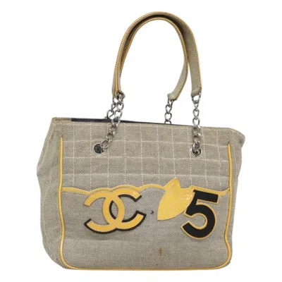 Pre-owned Chanel Camellia No.5 Tote Canvas Canvas Tote Bag Bag () In Sand