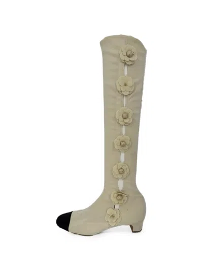 Pre-owned Chanel Camellia Over-the-knee Boots In Neutrals