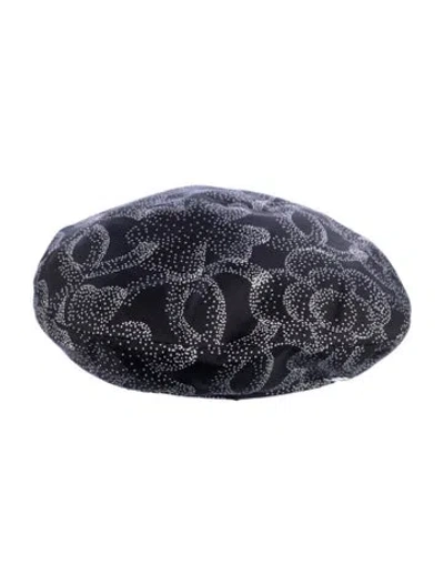 Pre-owned Chanel Camellia Print Beret W/tags In Black