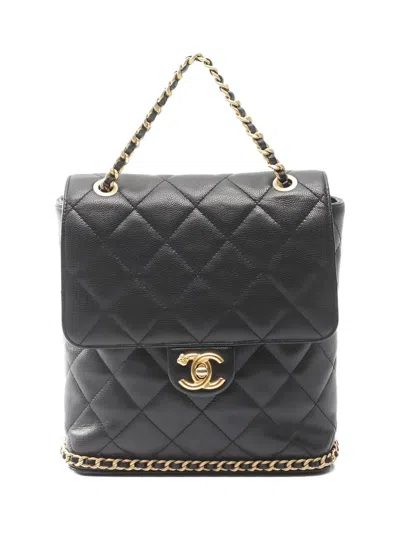 Pre-owned Chanel Camellia Quilted Backpack In Black