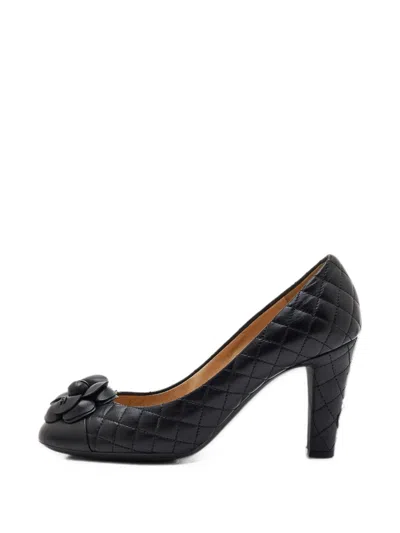 Pre-owned Chanel Camellia Quilted Pumps In Black