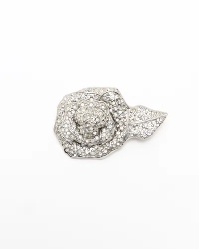 Pre-owned Chanel Camellia Rhinestone Brooch In Silver