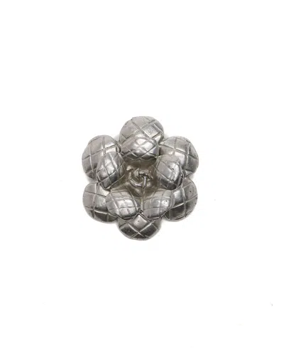 Pre-owned Chanel Camellia Rhinestone Brooch In Silver