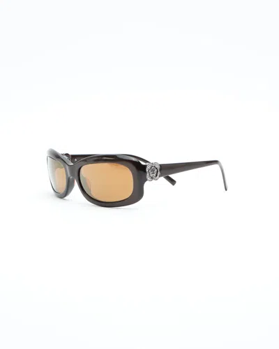 Pre-owned Chanel Camellia Rhinestone Sunglasses In Brown