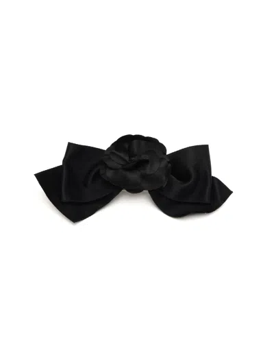 Pre-owned Chanel Camellia Ribbon Hair Clip In Black