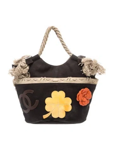 Pre-owned Chanel Camellia Rope Tote In Black