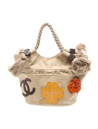 Pre-owned Chanel Camellia Rope Tote In Neutral