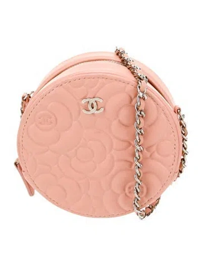 Pre-owned Chanel Camellia Round Clutch W/ Chain In Pink