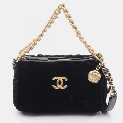 Pre-owned Chanel Camellia Shoulder Bag Leather And Velvet Black