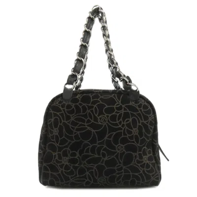 Pre-owned Chanel Camellia Suede Shoulder Bag () In Black