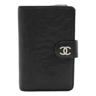 Pre-owned Chanel Camellia Wallet (bi-fold) () In Black