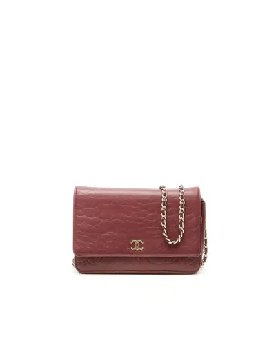 Pre-owned Chanel Camellia Wallet On Chain Bag In Burgundy